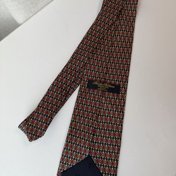 Vintage Brooks Brothers Makers Tie All Silk USA Geometric Red Gold Navy 80s-90s - Picture 12 of 16